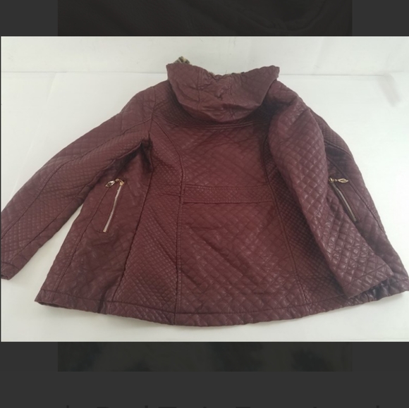 Burgundy ponto sul Twix Faux Leather hooded Jacket coat leopard fur inner Small - Picture 7 of 7